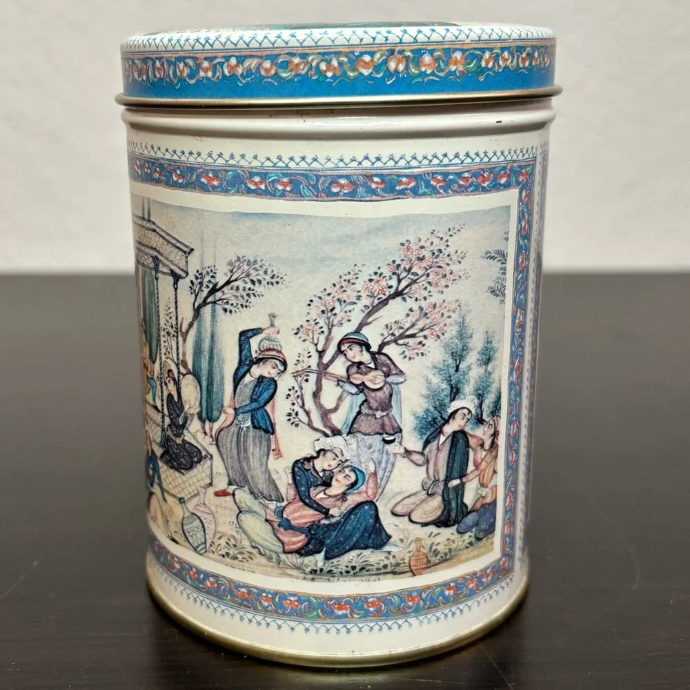 Empty Ben Rickert Decorative Tin - Blue/Silver Rajasthani/Persian Art Design